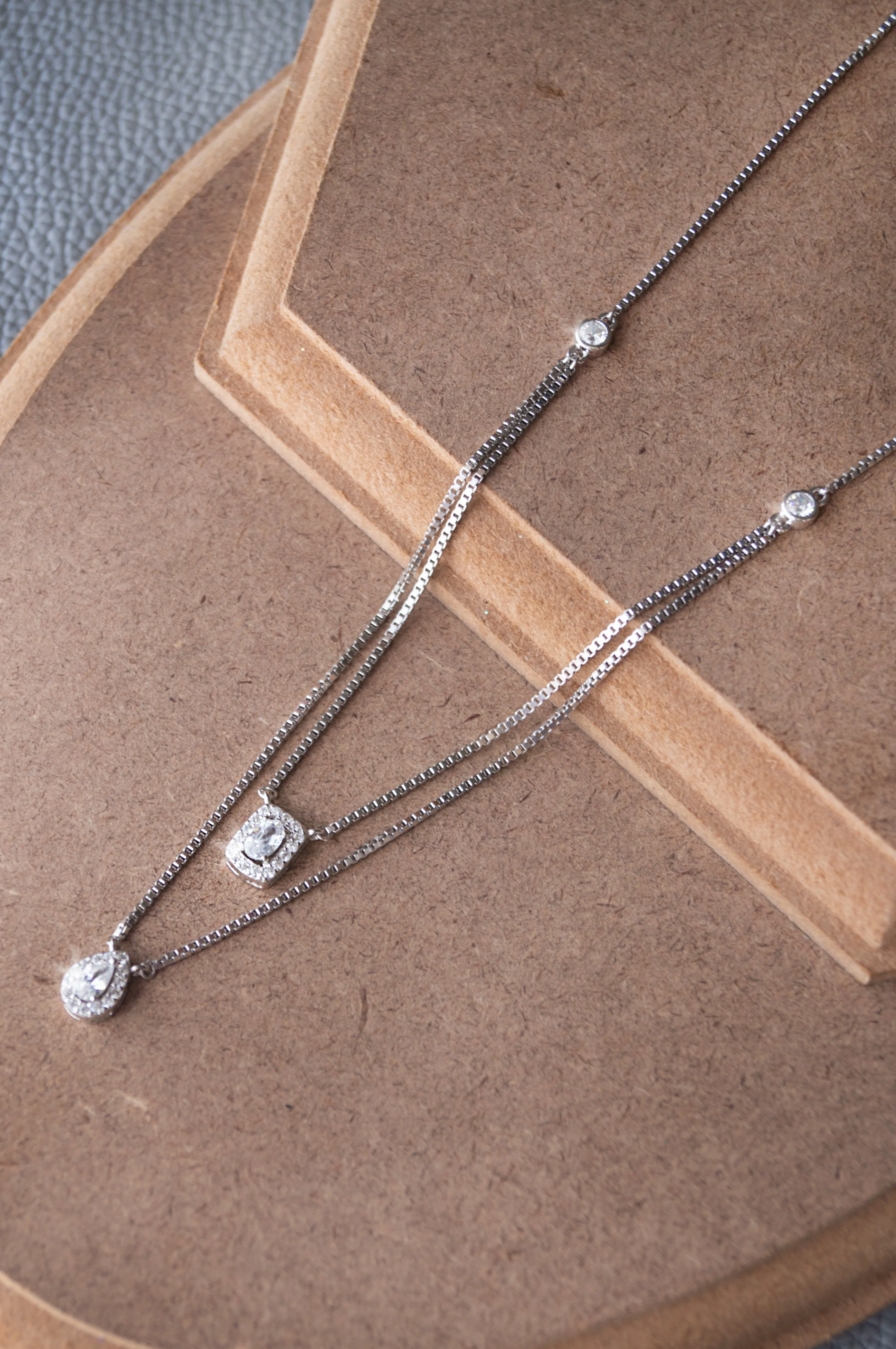 Multilayer Layer Solitaire Sterling Silver Necklace