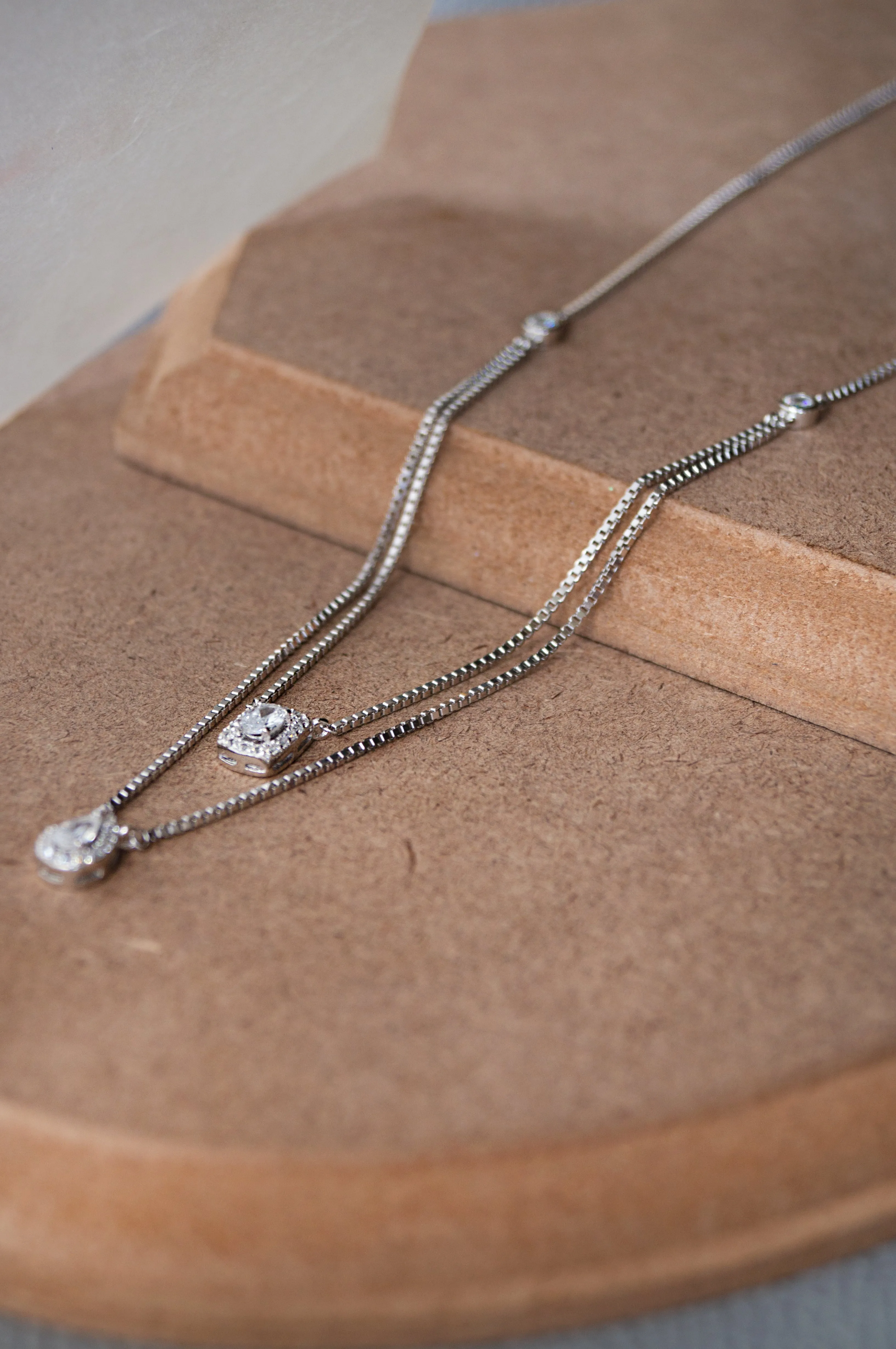 Multilayer Layer Solitaire Sterling Silver Necklace