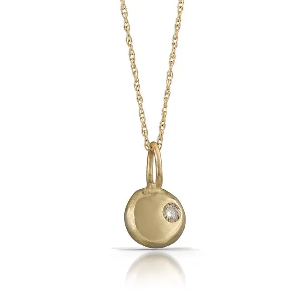 NG3 14kt Gold Button Necklace w Diamond. 1/4" Button; 16" Chain