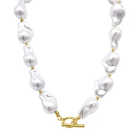 Oversized Baroque Pearl Toggle Necklace gold