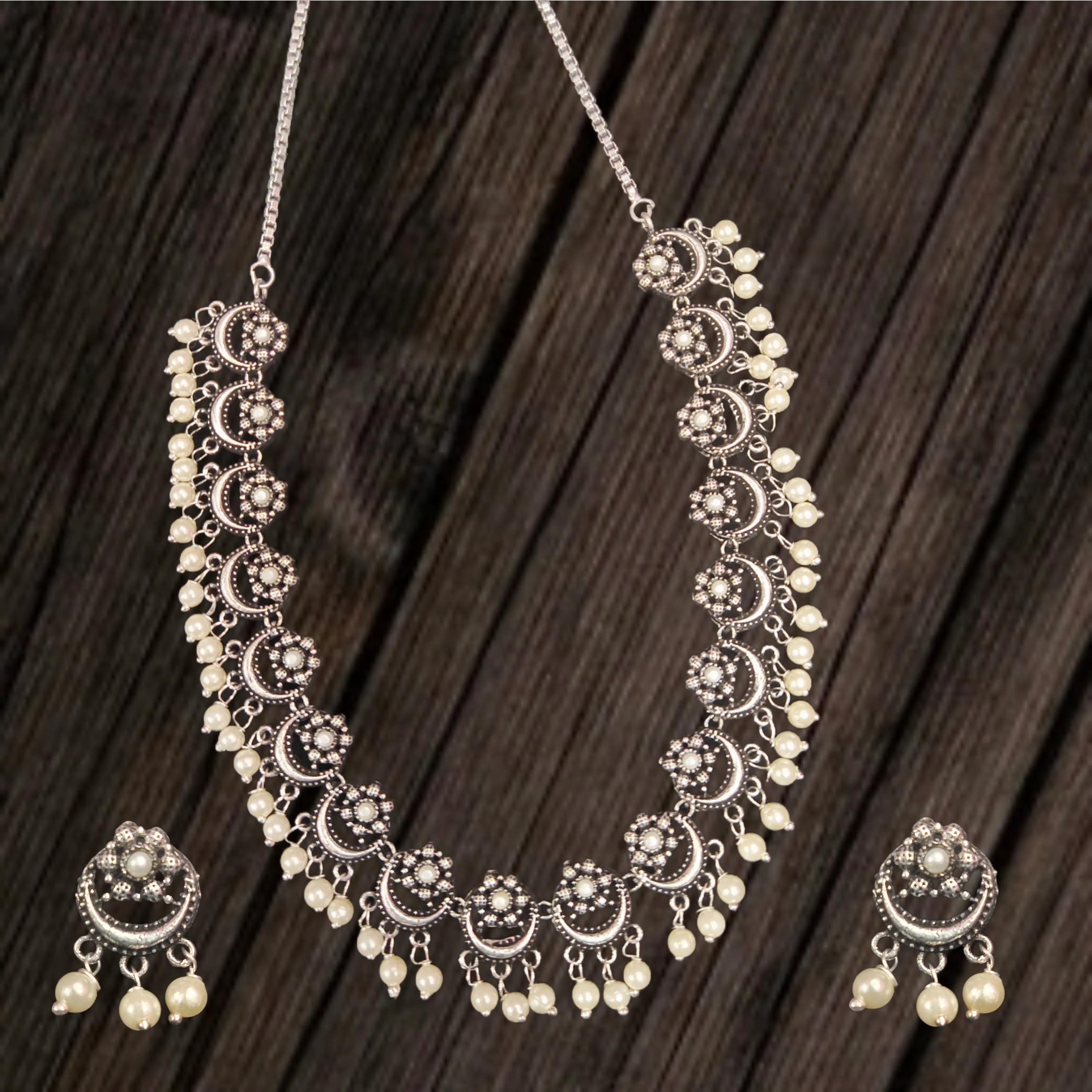 Oxidised Silver Cz Necklace Set By Asp Fashion Jewellery