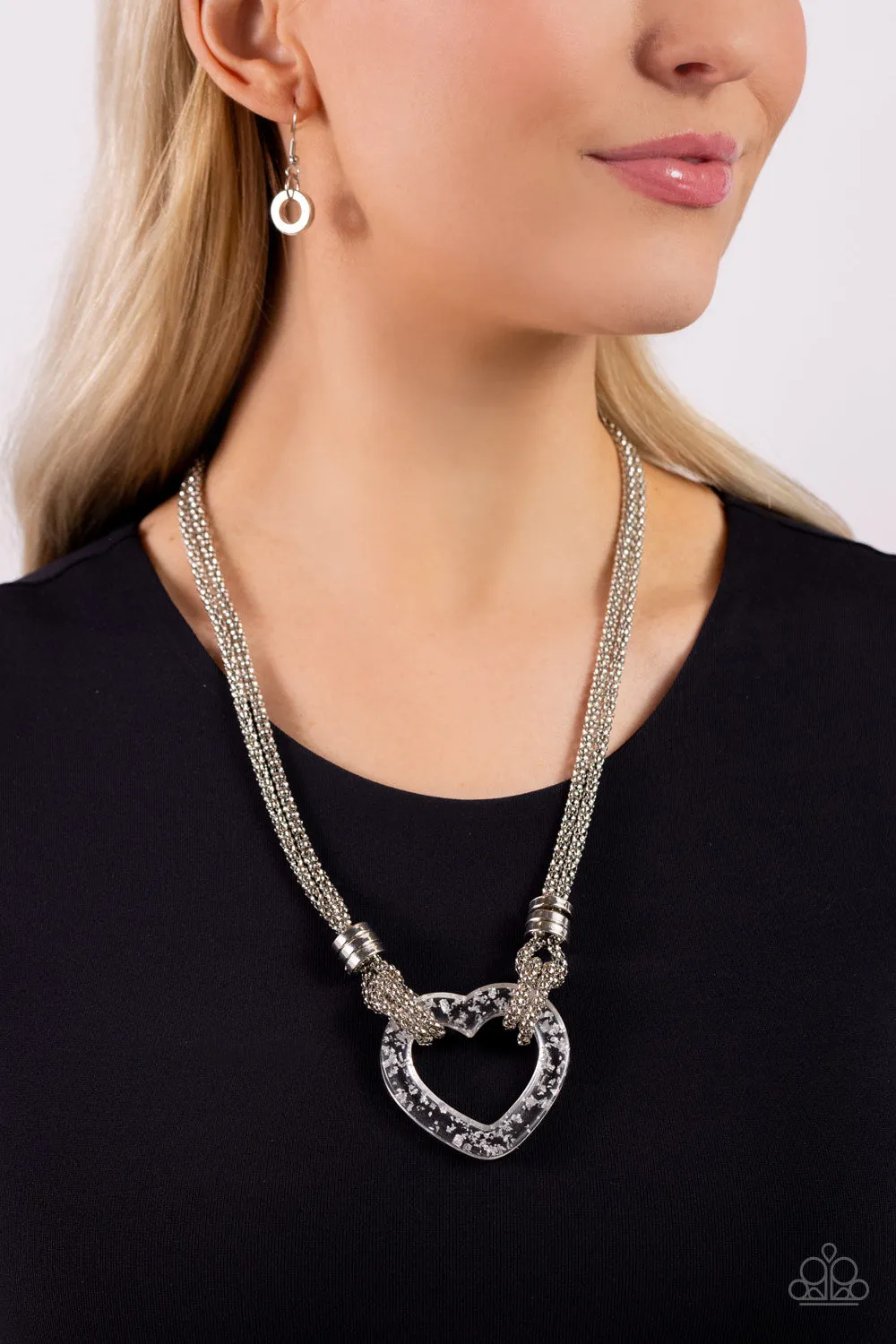 Paparazzi Lead with Your Heart Silver Necklace & Earring Set