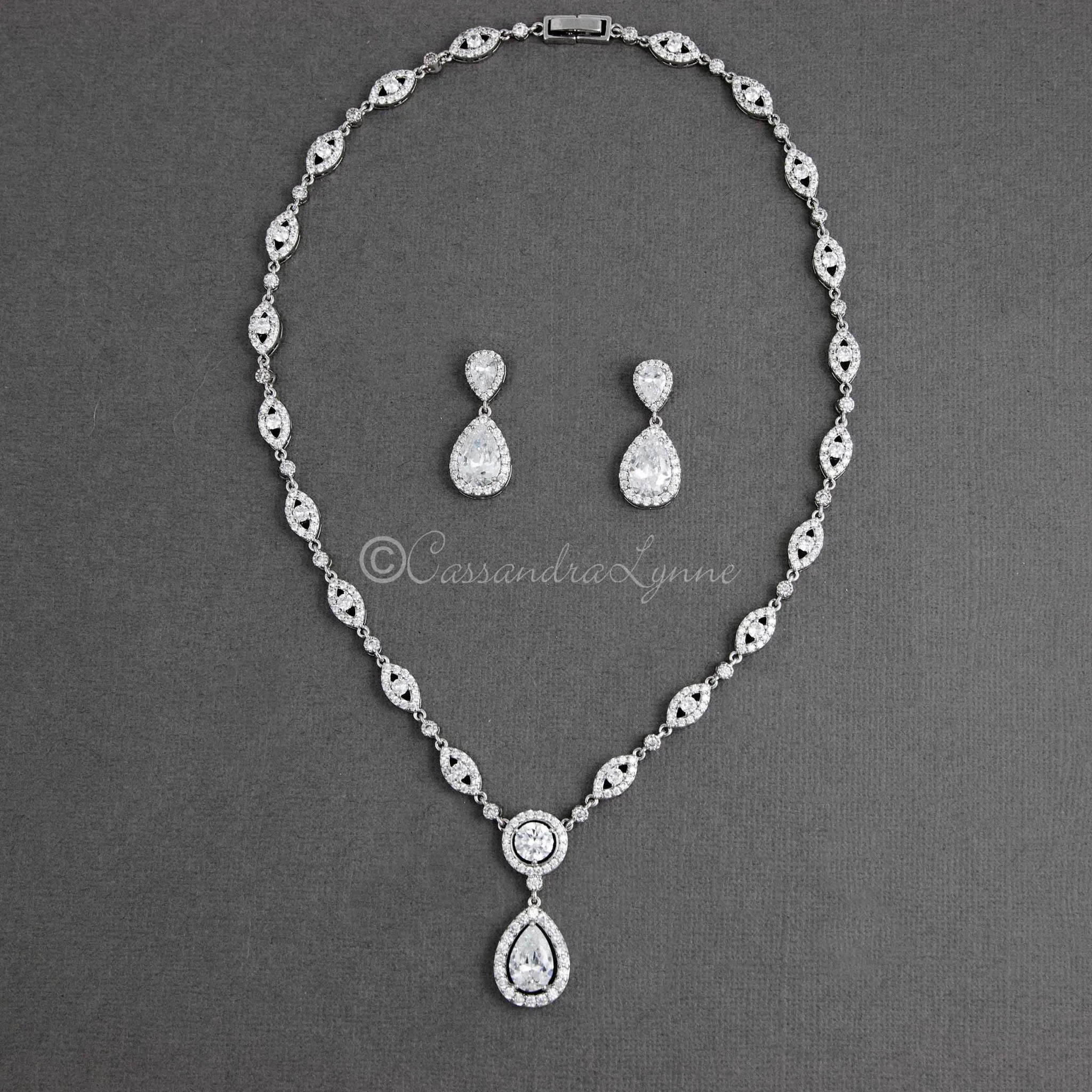 Pave Marquise and Drop CZ Necklace Set