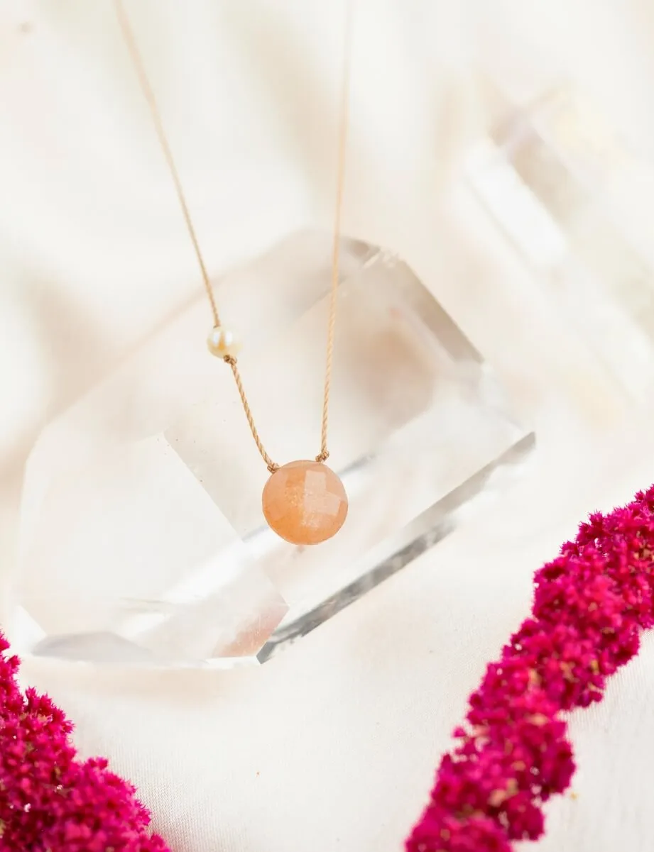 Peach Moonstone & Pearl Goddess Necklace for You Are Cherished