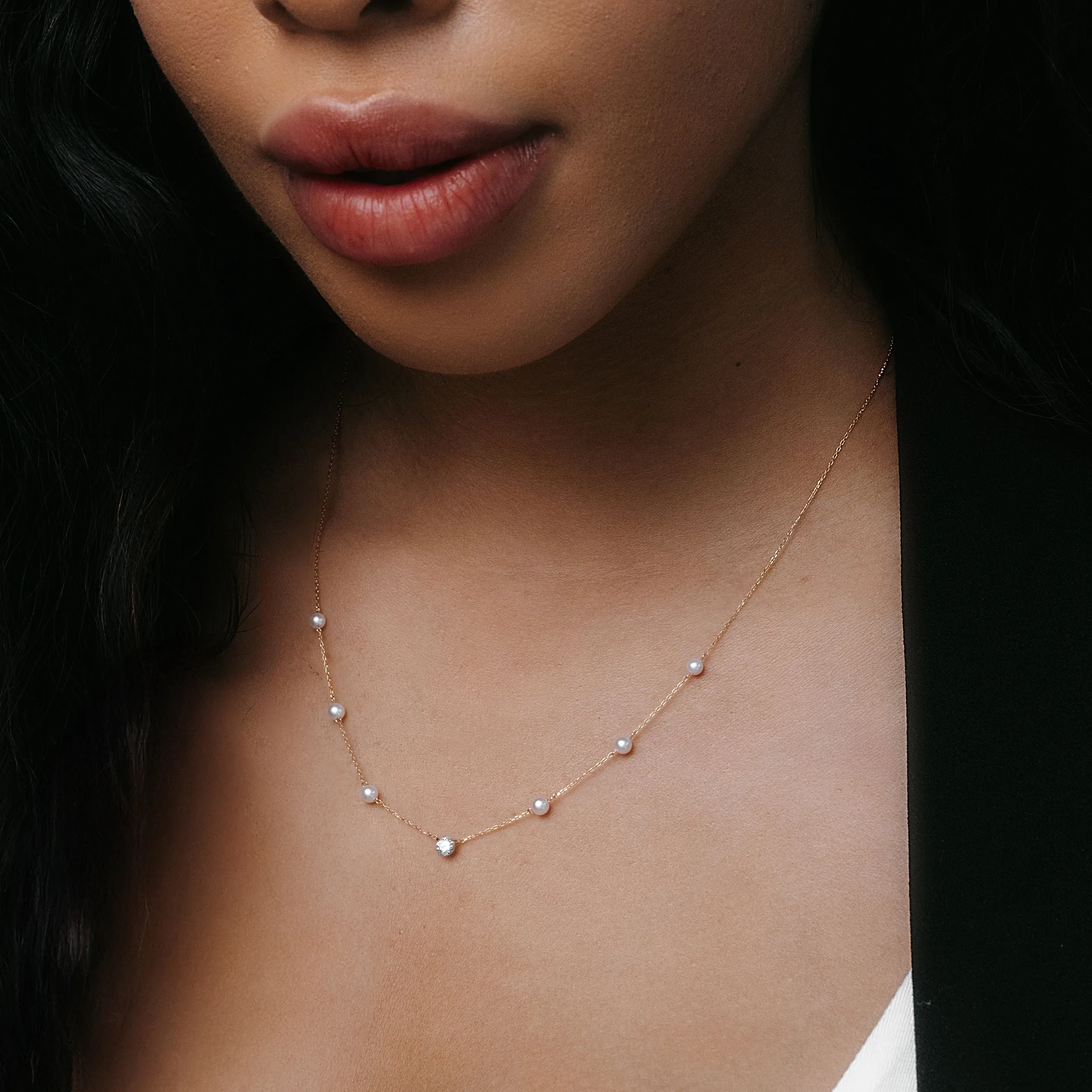 Pearl & Diamond Station Necklace