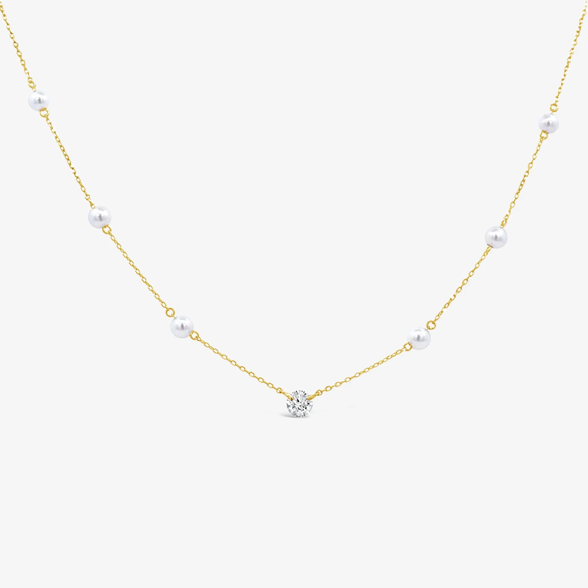 Pearl & Diamond Station Necklace