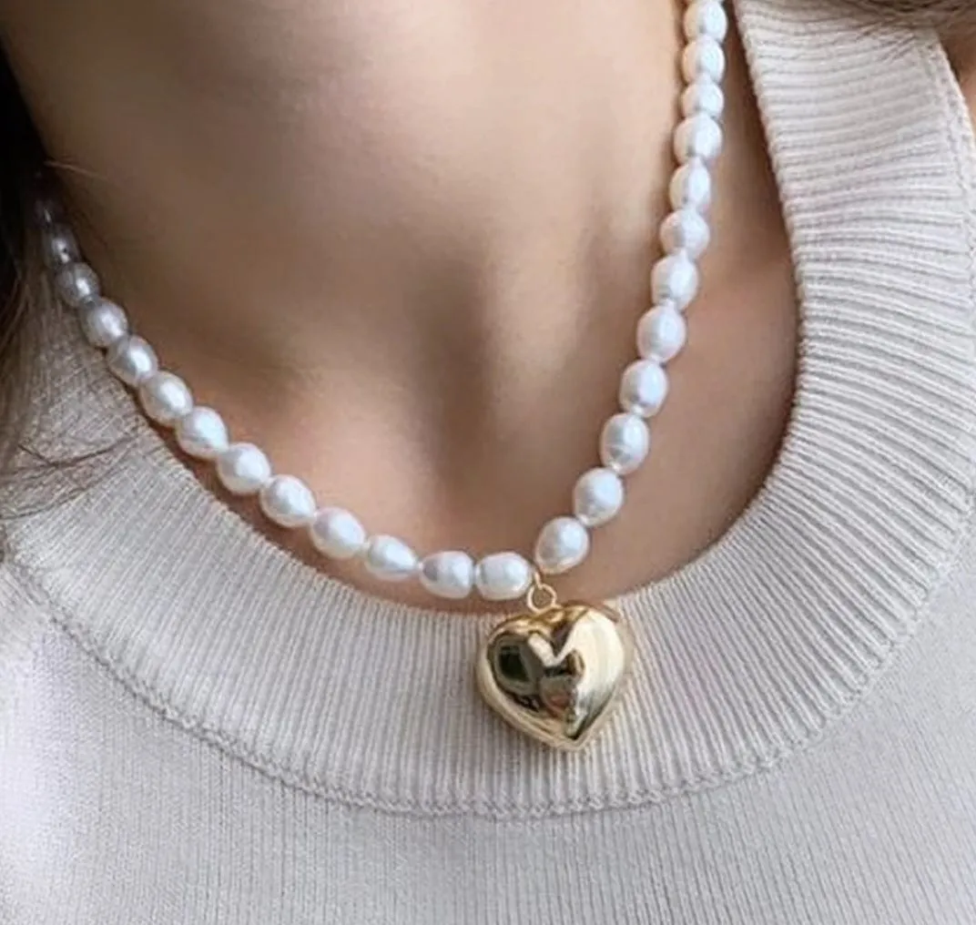 Gold Pearl Heart Necklace