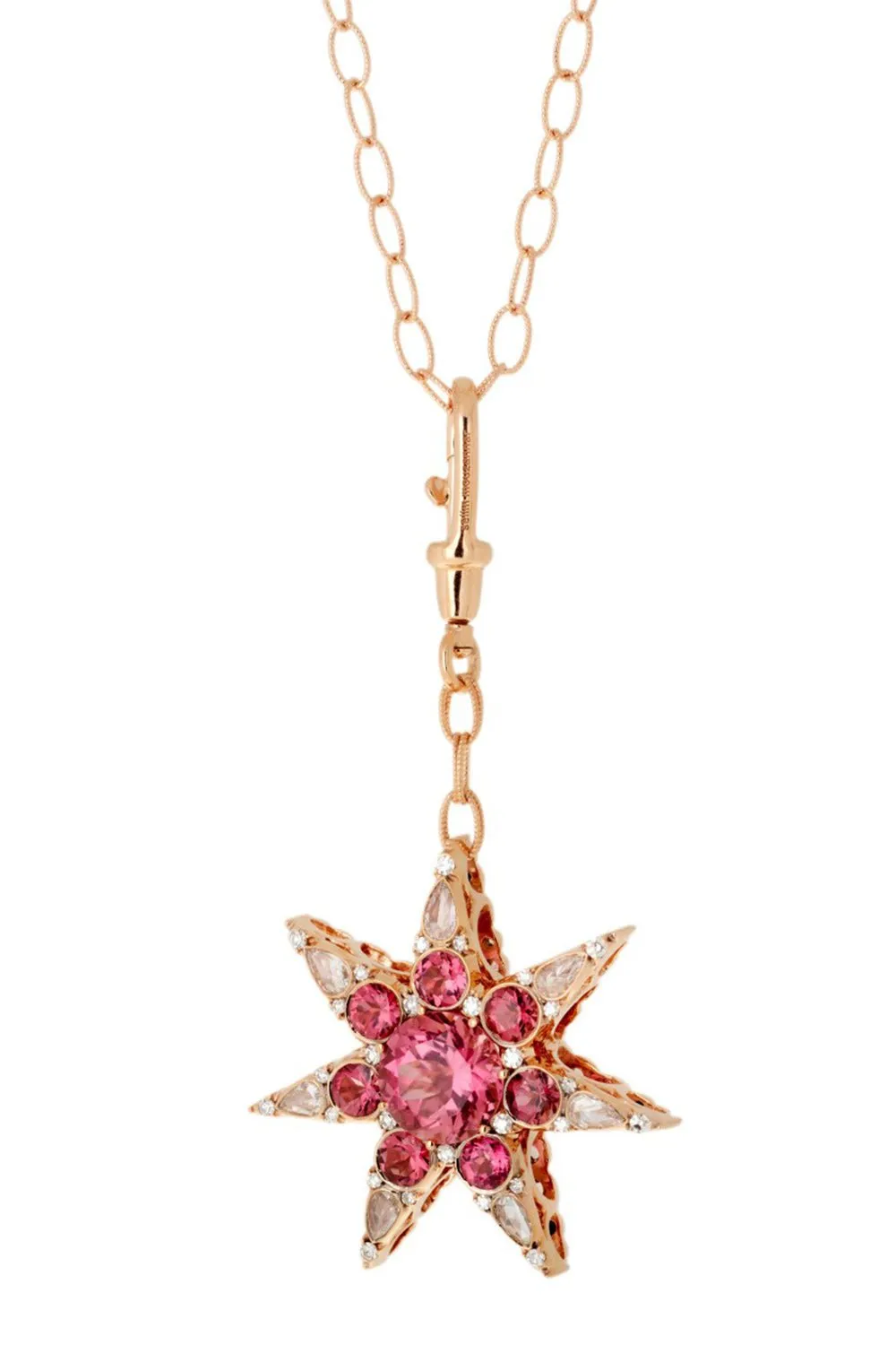 Pink Tourmaline Diamond Star Pendant Necklace