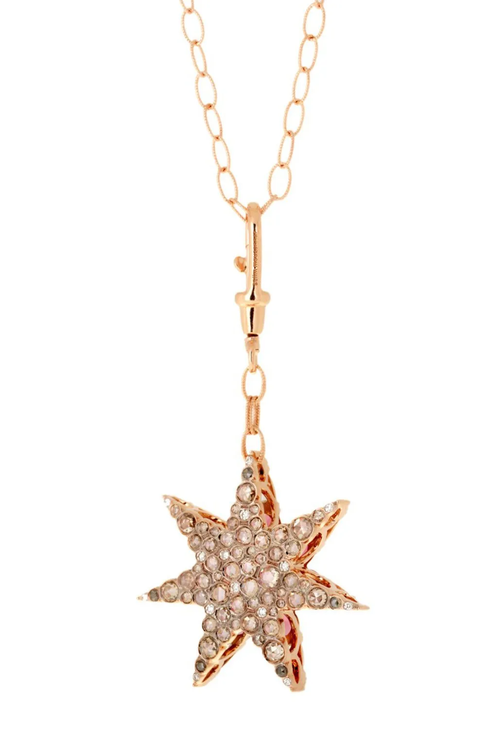 Pink Tourmaline Diamond Star Pendant Necklace