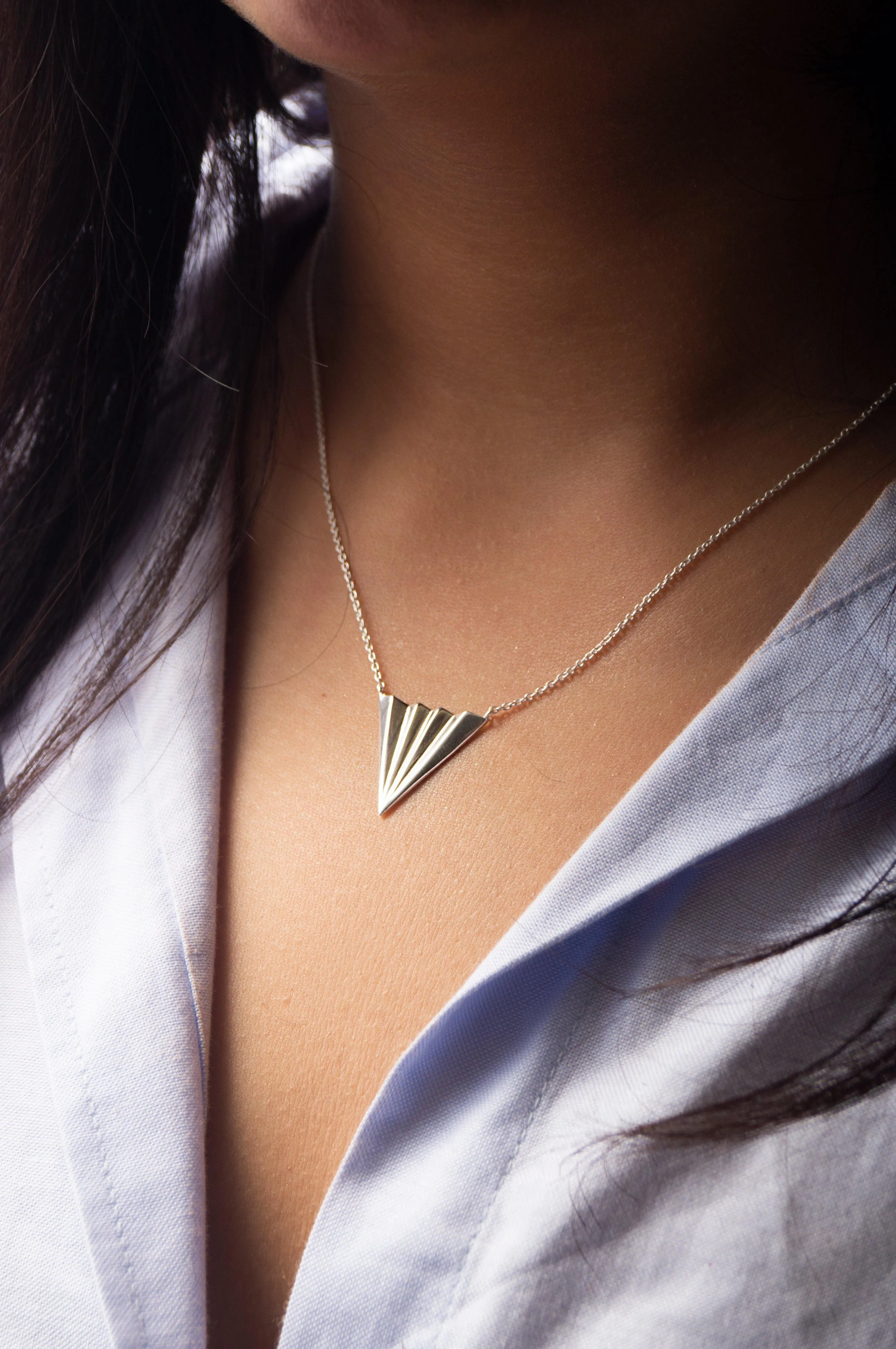 Pleated Triangle Sterling Silver Pendant Necklace