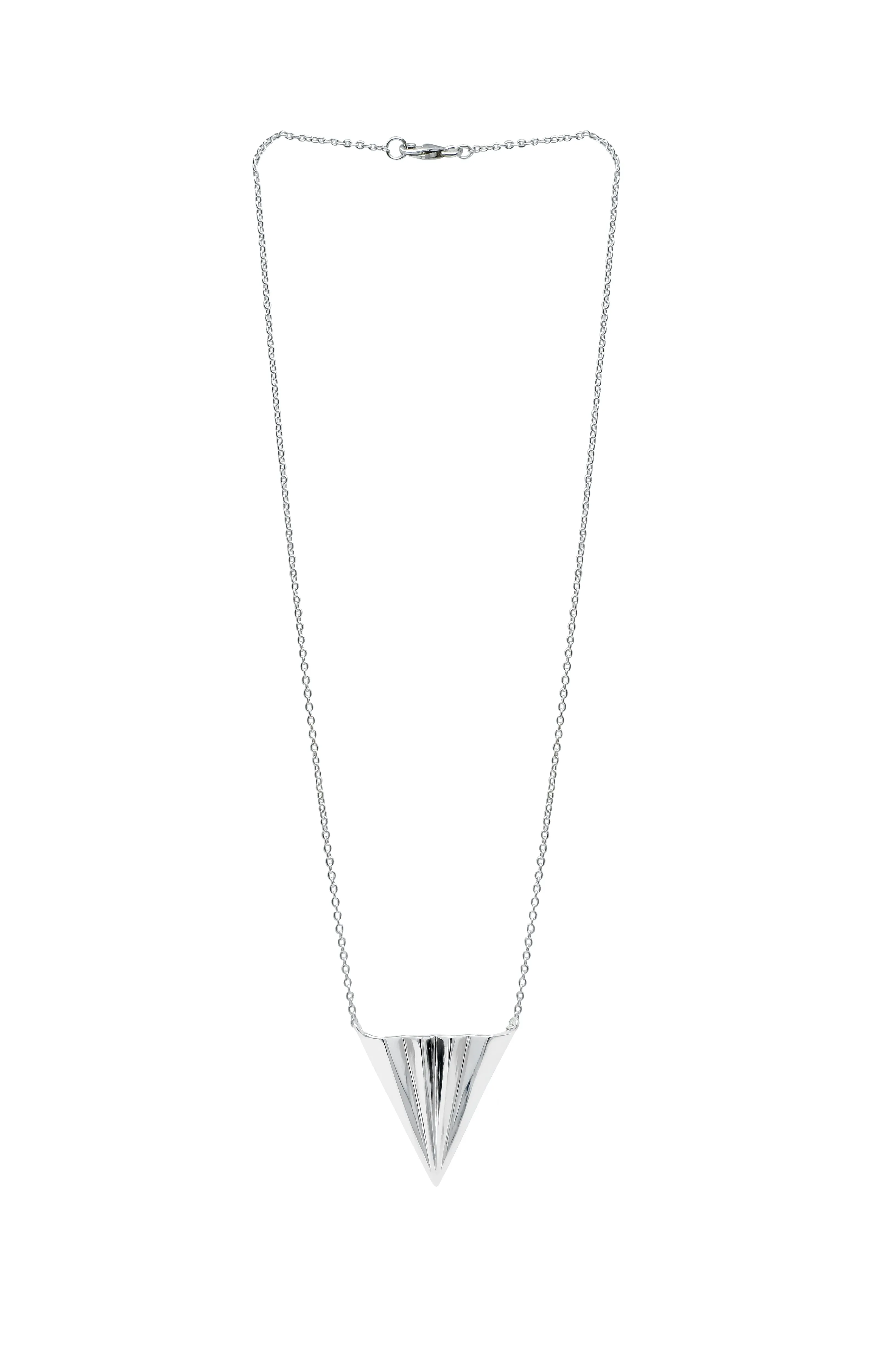 Pleated Triangle Sterling Silver Pendant Necklace