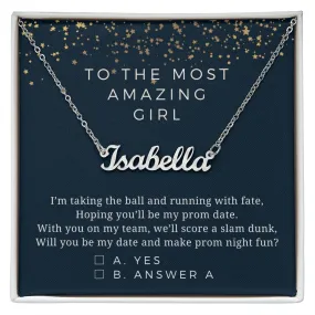 Promposal for Her Basketball Theme Will You Be My Date and Make Prom Night Fun Custom Name Necklace