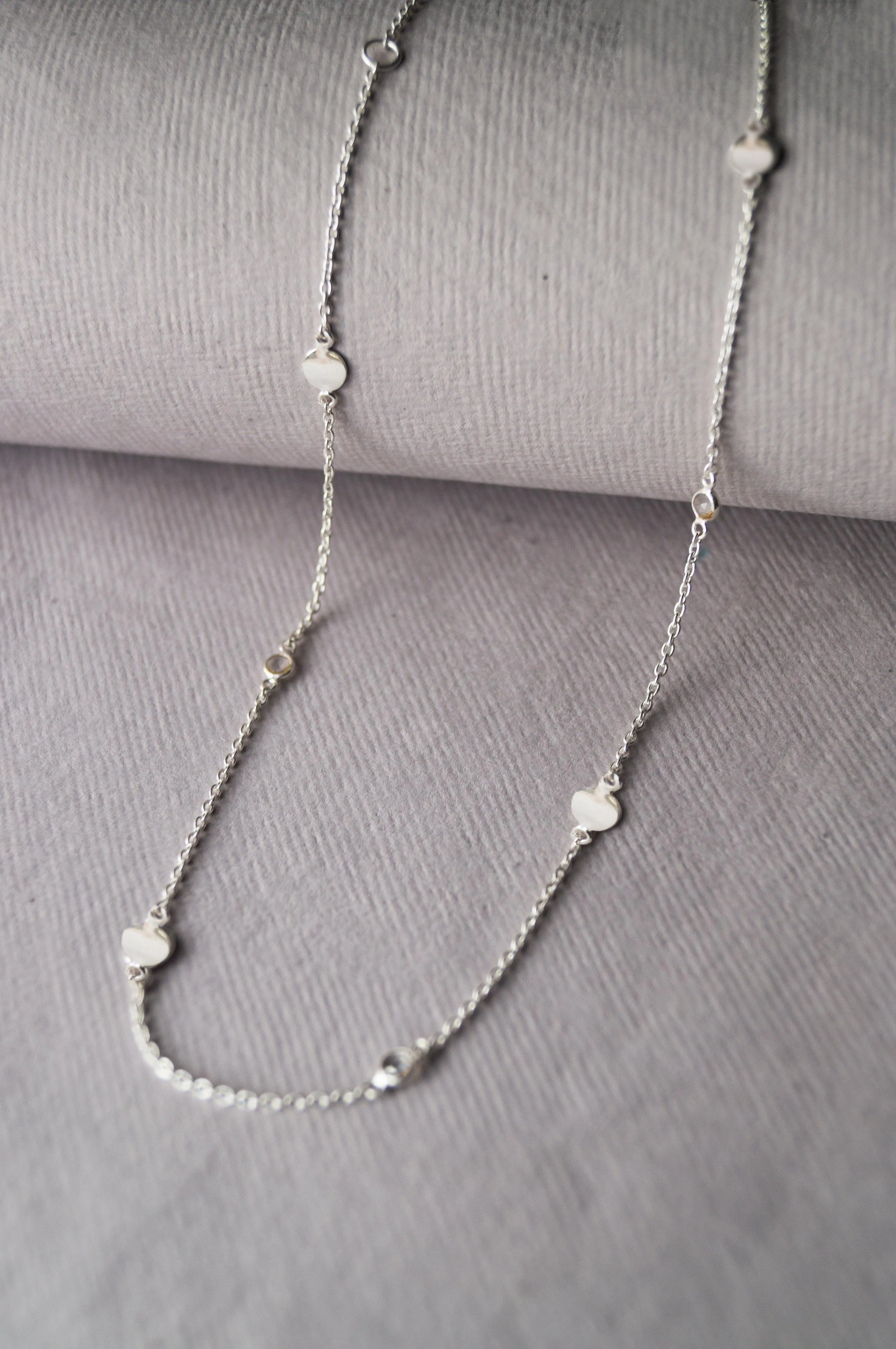 Retro Sparkle Station Sterling Silver Chain Necklace