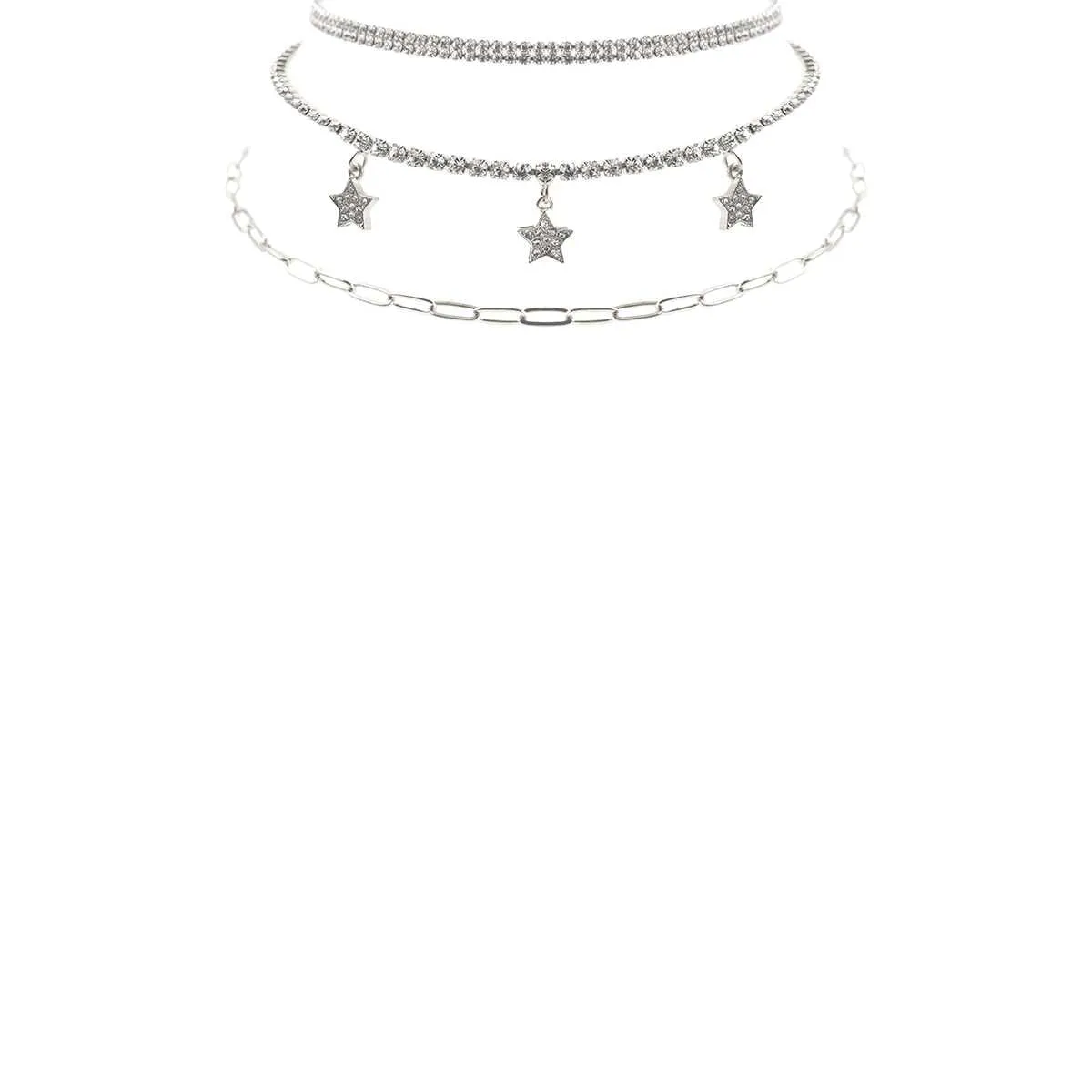 Rhinestone Star Charm 3 Layered Necklace