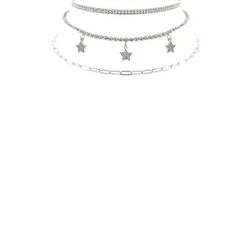 Rhinestone Star Charm 3 Layered Necklace