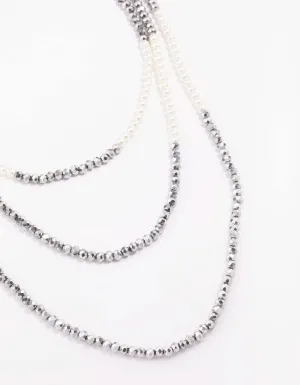 Rhodium Pearl Facet Layered Necklace