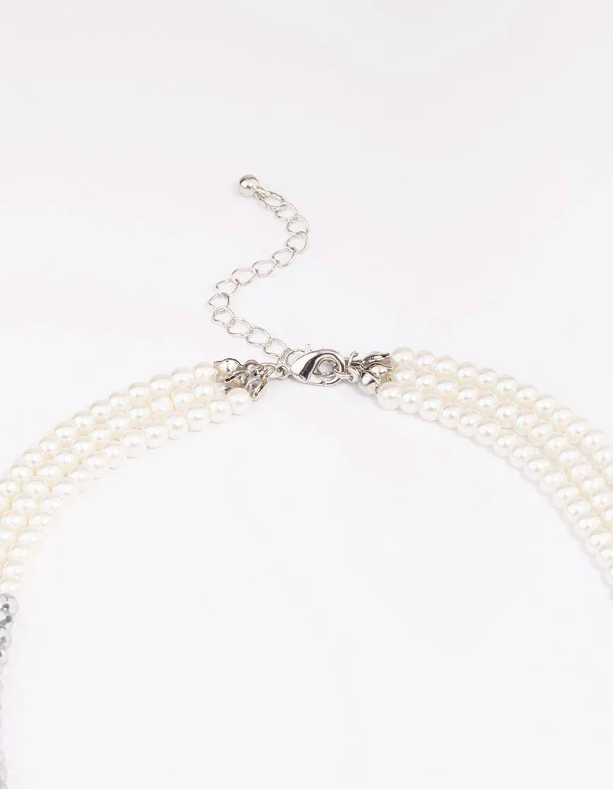 Rhodium Pearl Facet Layered Necklace