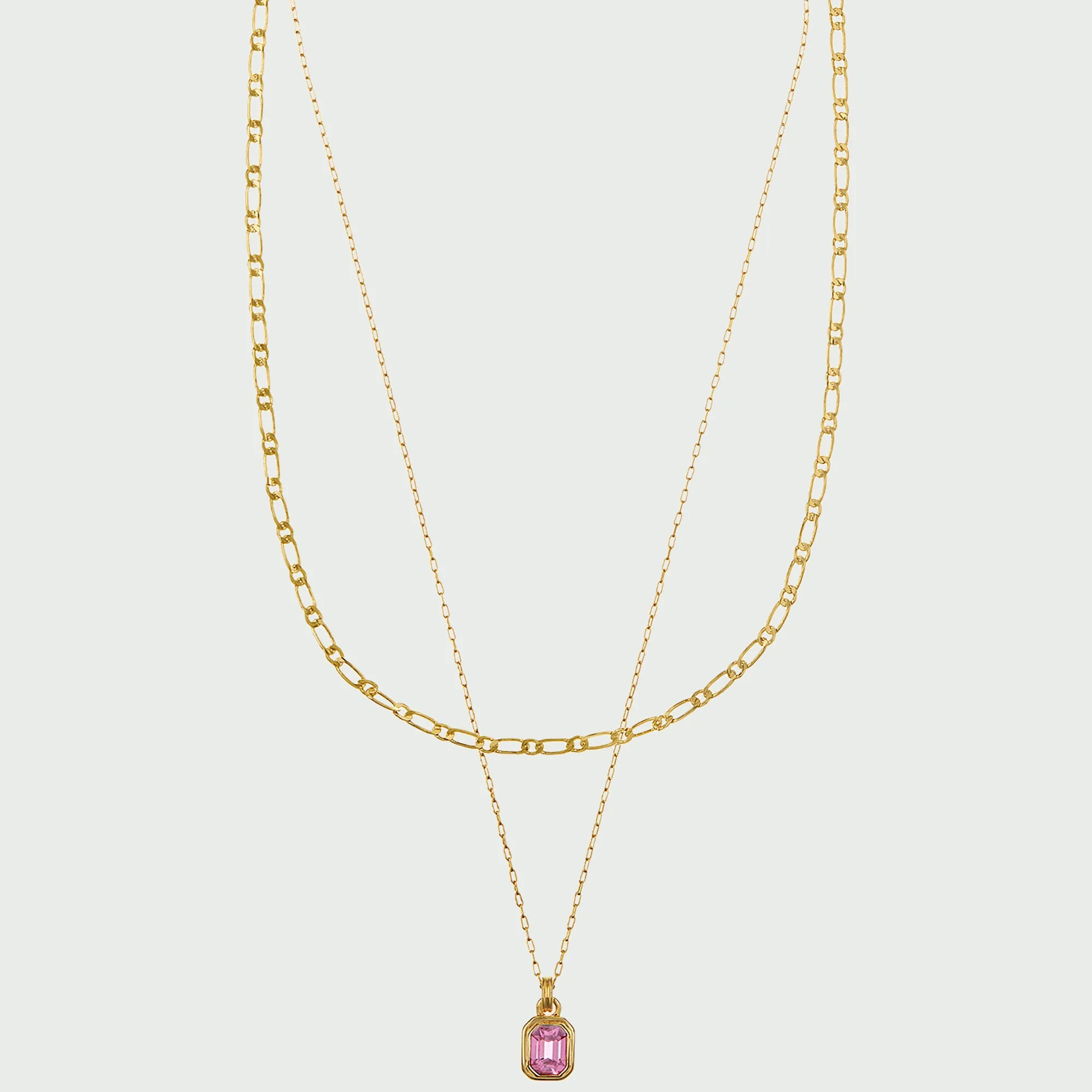 Rose Gem & Figaro Chain Layered Necklace