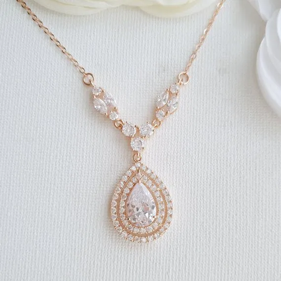 Rose gold Bridal Back Necklace -Joni