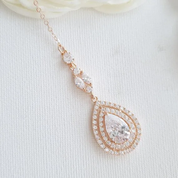 Rose gold Bridal Back Necklace -Joni