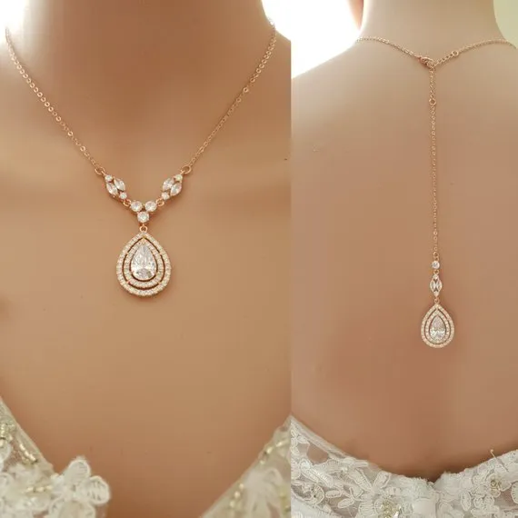 Rose gold Bridal Back Necklace -Joni