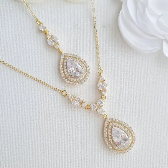 Rose gold Bridal Back Necklace -Joni