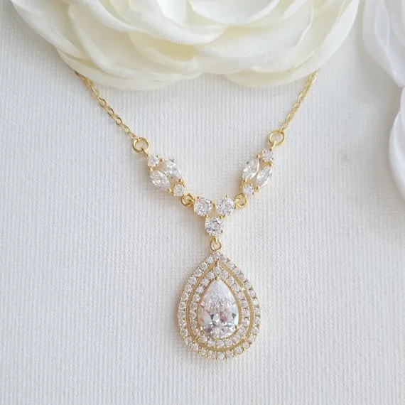 Rose gold Bridal Back Necklace -Joni