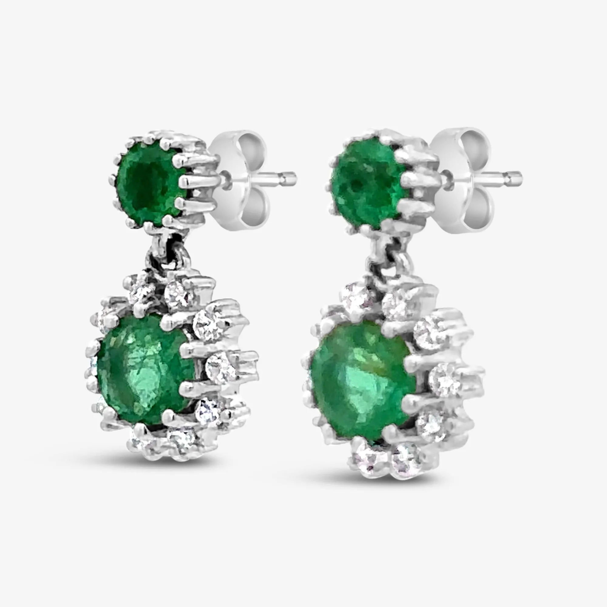 Round Emerald & Diamond Dangle Earrings