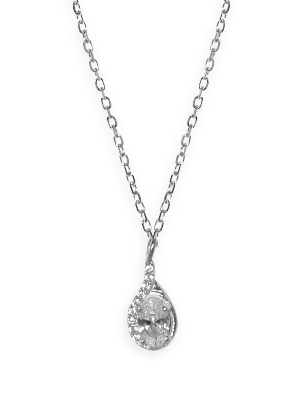 Rubans 925 Silver Rhodium plated zirconia studded pendant drop necklace.