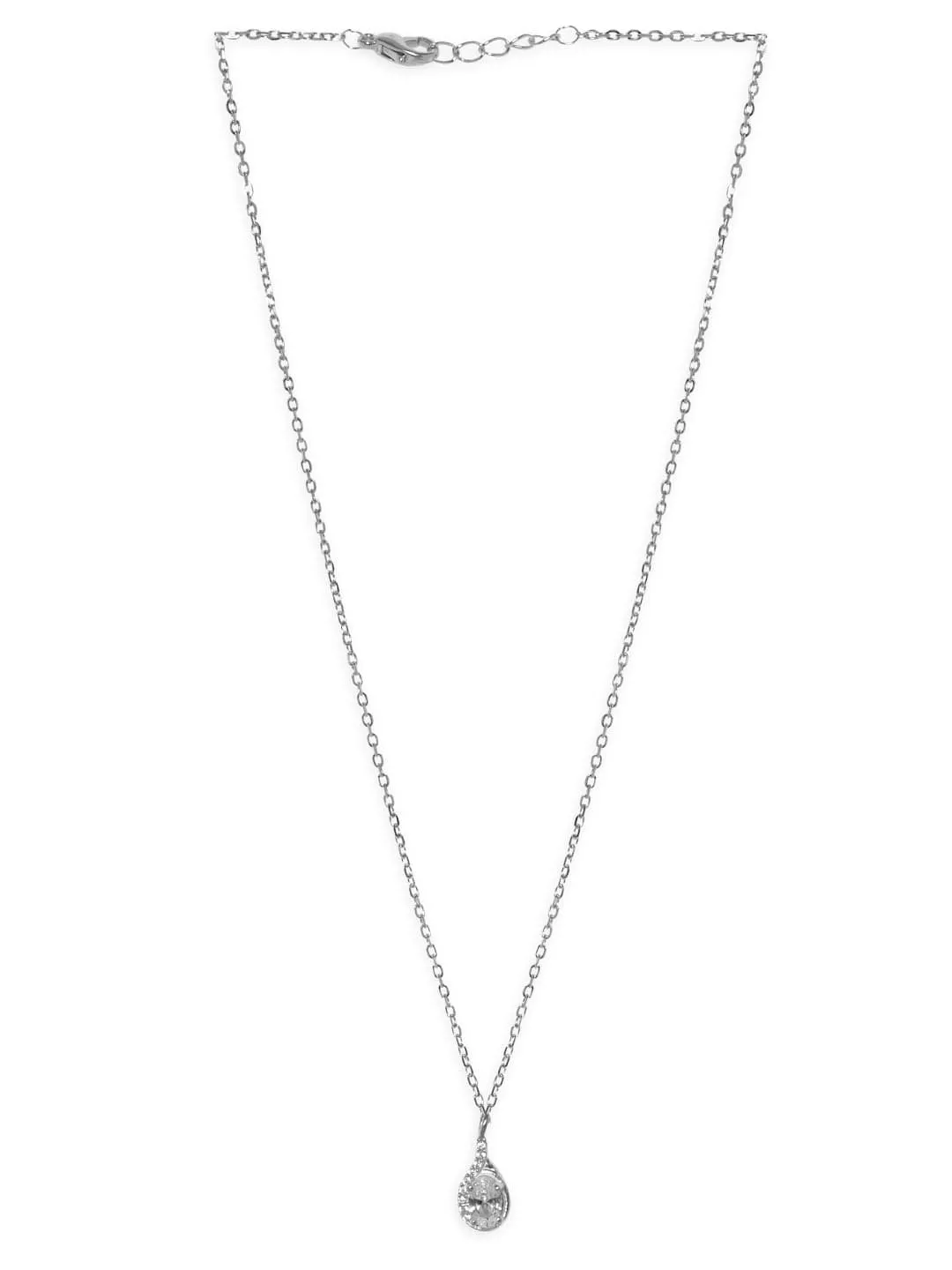 Rubans 925 Silver Rhodium plated zirconia studded pendant drop necklace.