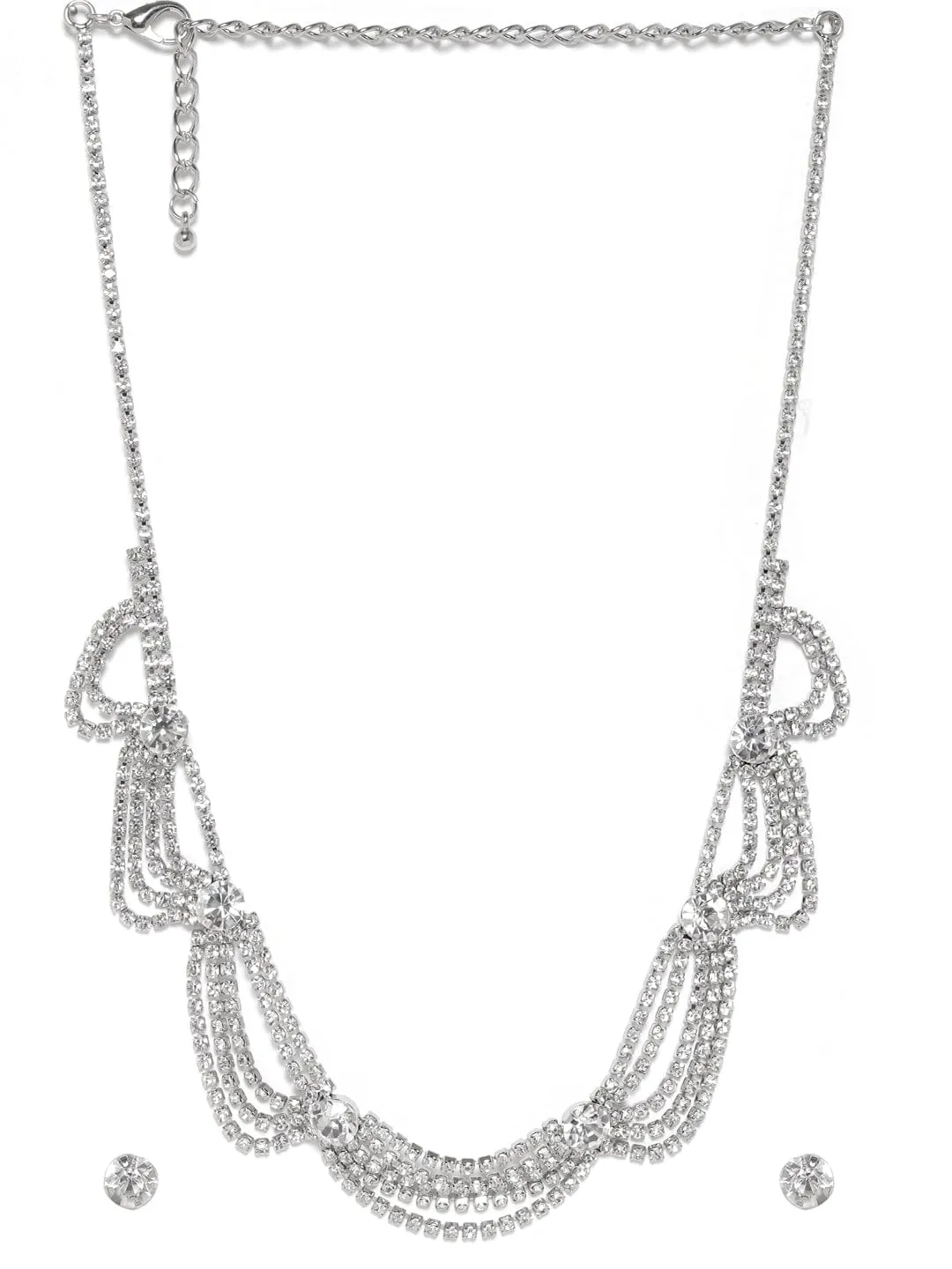 Rubans Rhodium Plated White Zirconia Studded Layered Necklace Set