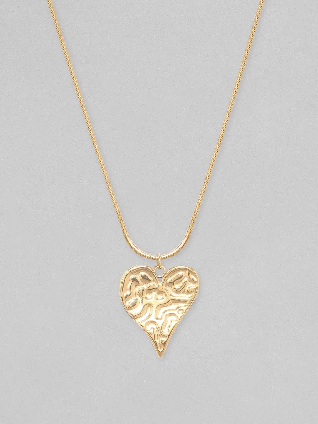 Rubans Voguish 18K Gold Plated Chain With Textured Heart Pendant Necklace.