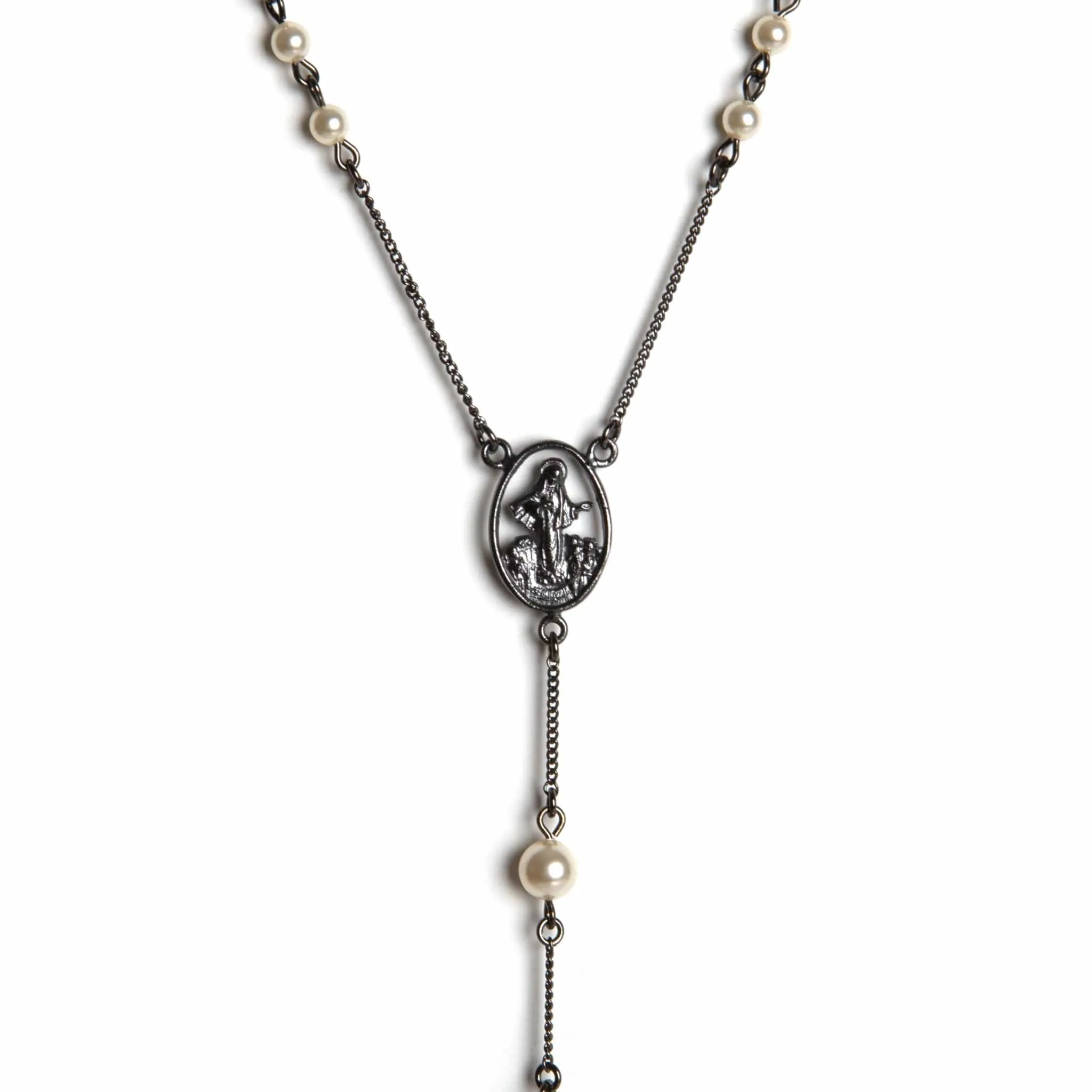 Saint Mia Rosary Style Necklace - Cream Pearl