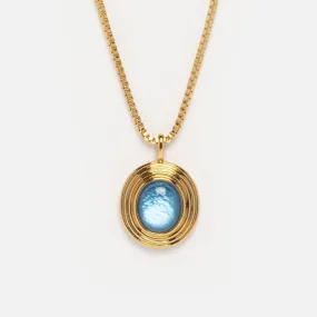 Saturn Blue Mother of Pearl Pendant Necklace