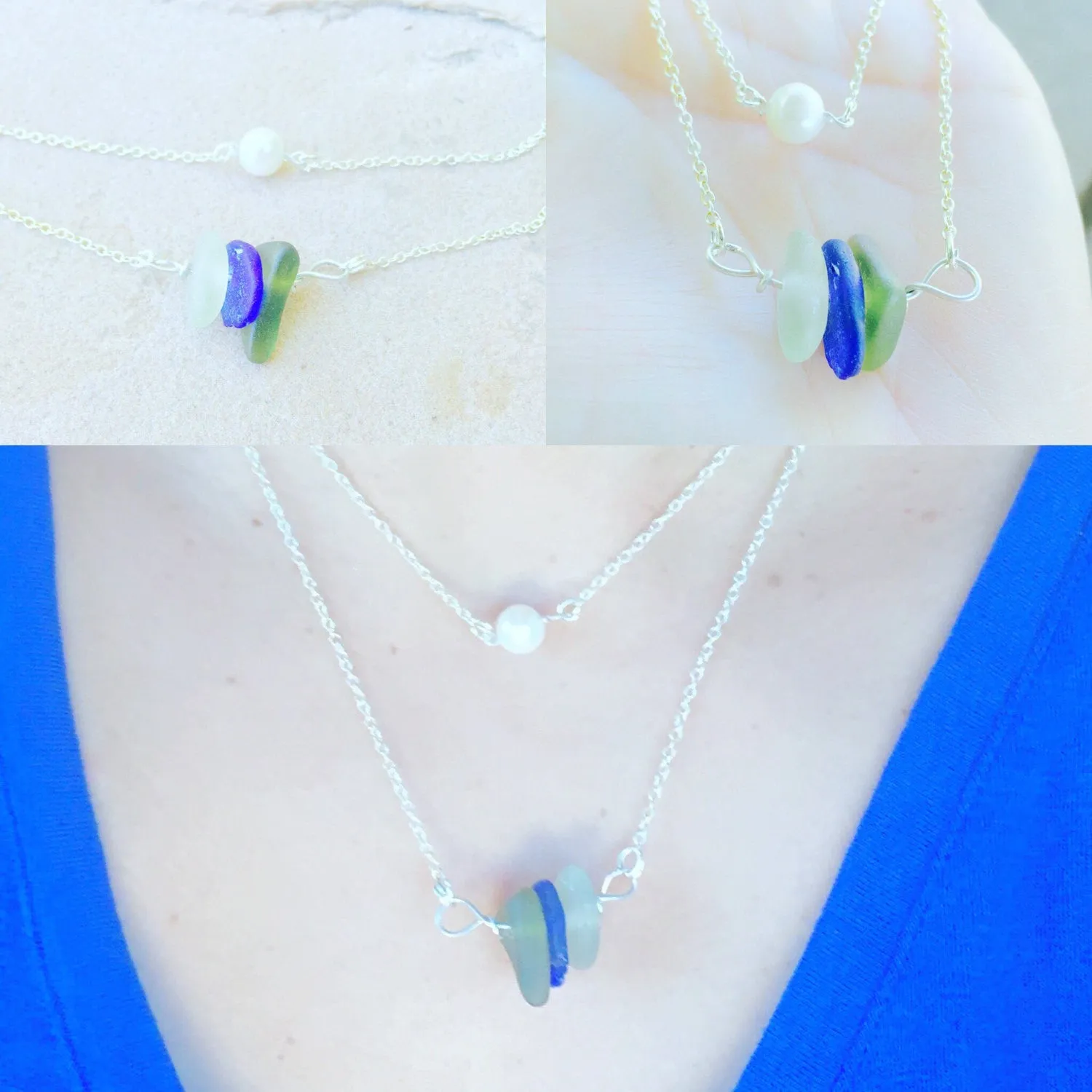 Sea Glass Necklace, Pearl Necklace, Hawaiian Jewelry, Natashaaloha