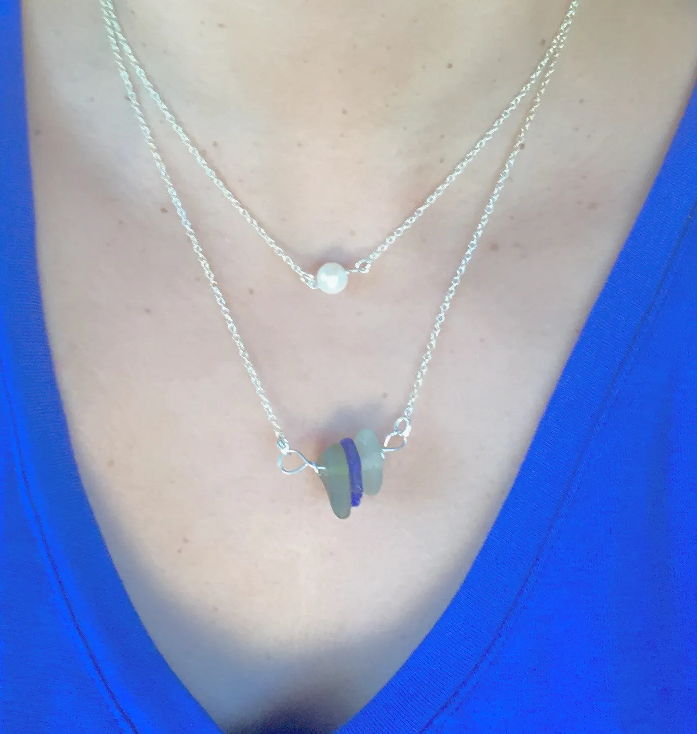 Sea Glass Necklace, Pearl Necklace, Hawaiian Jewelry, Natashaaloha