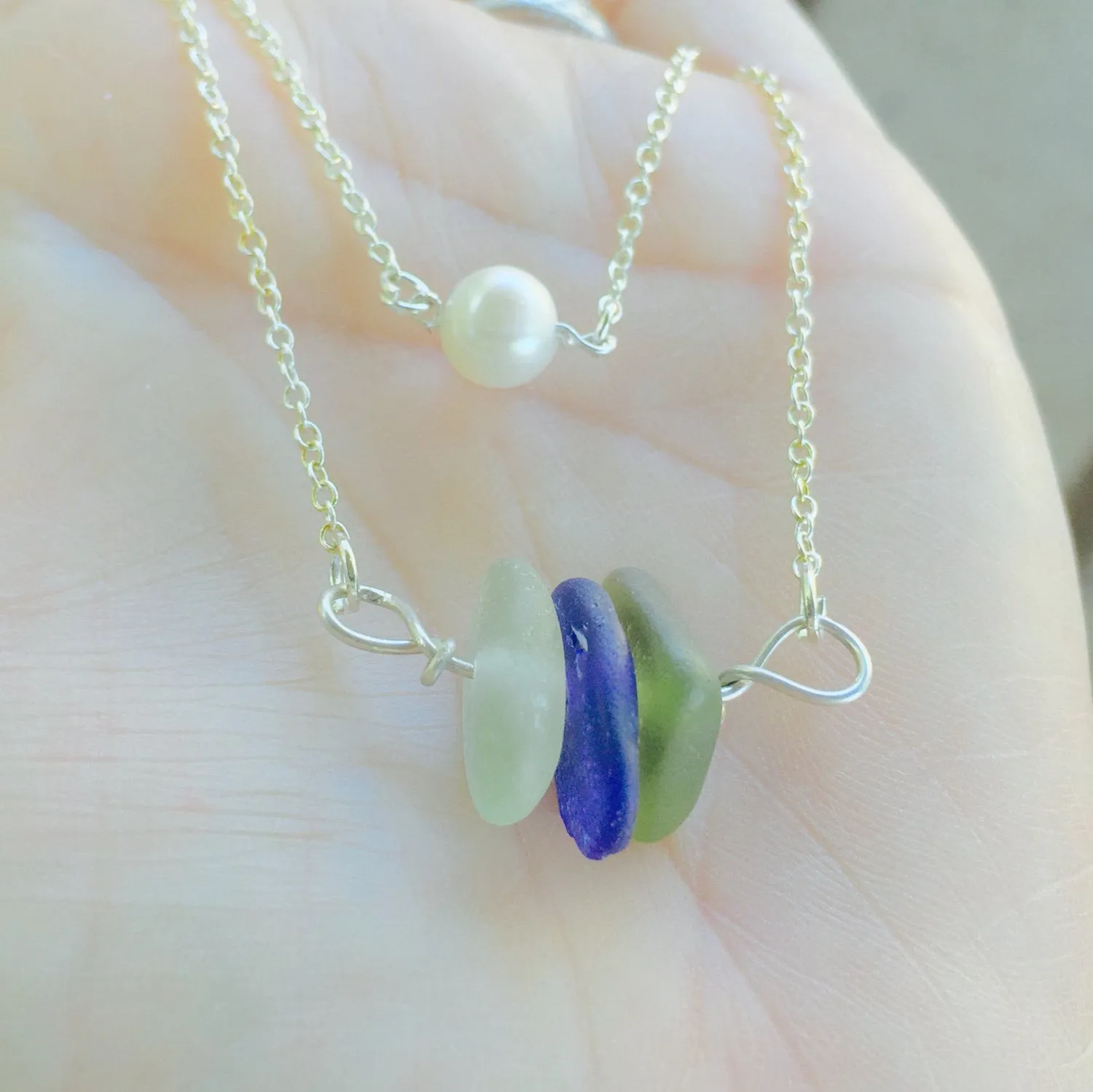 Sea Glass Necklace, Pearl Necklace, Hawaiian Jewelry, Natashaaloha