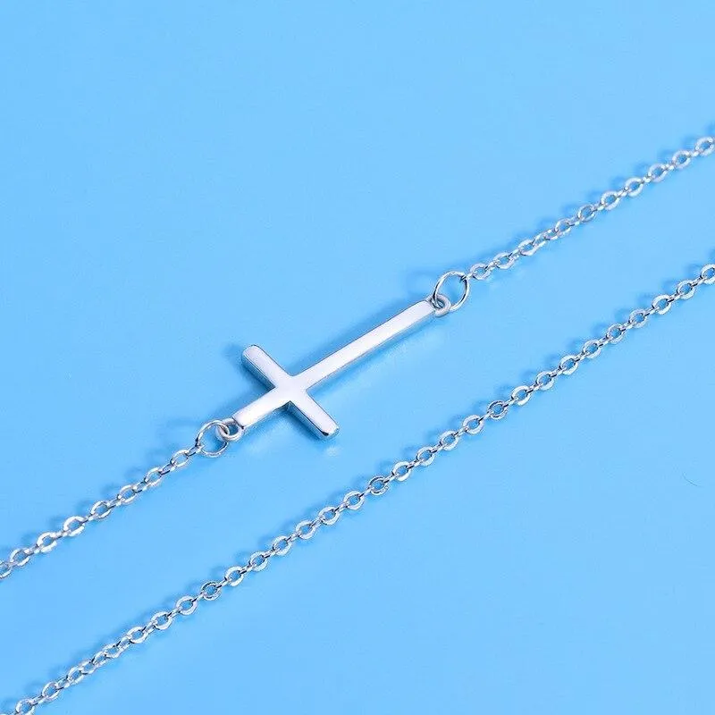 Sideways Horizontal Cross Pendant Necklace