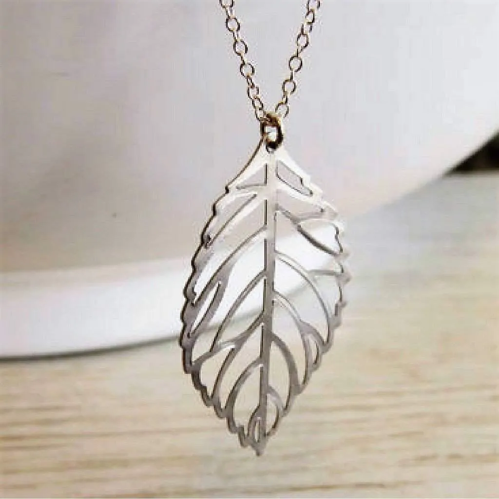 Silver Cut Out Leaf Pendant Necklace