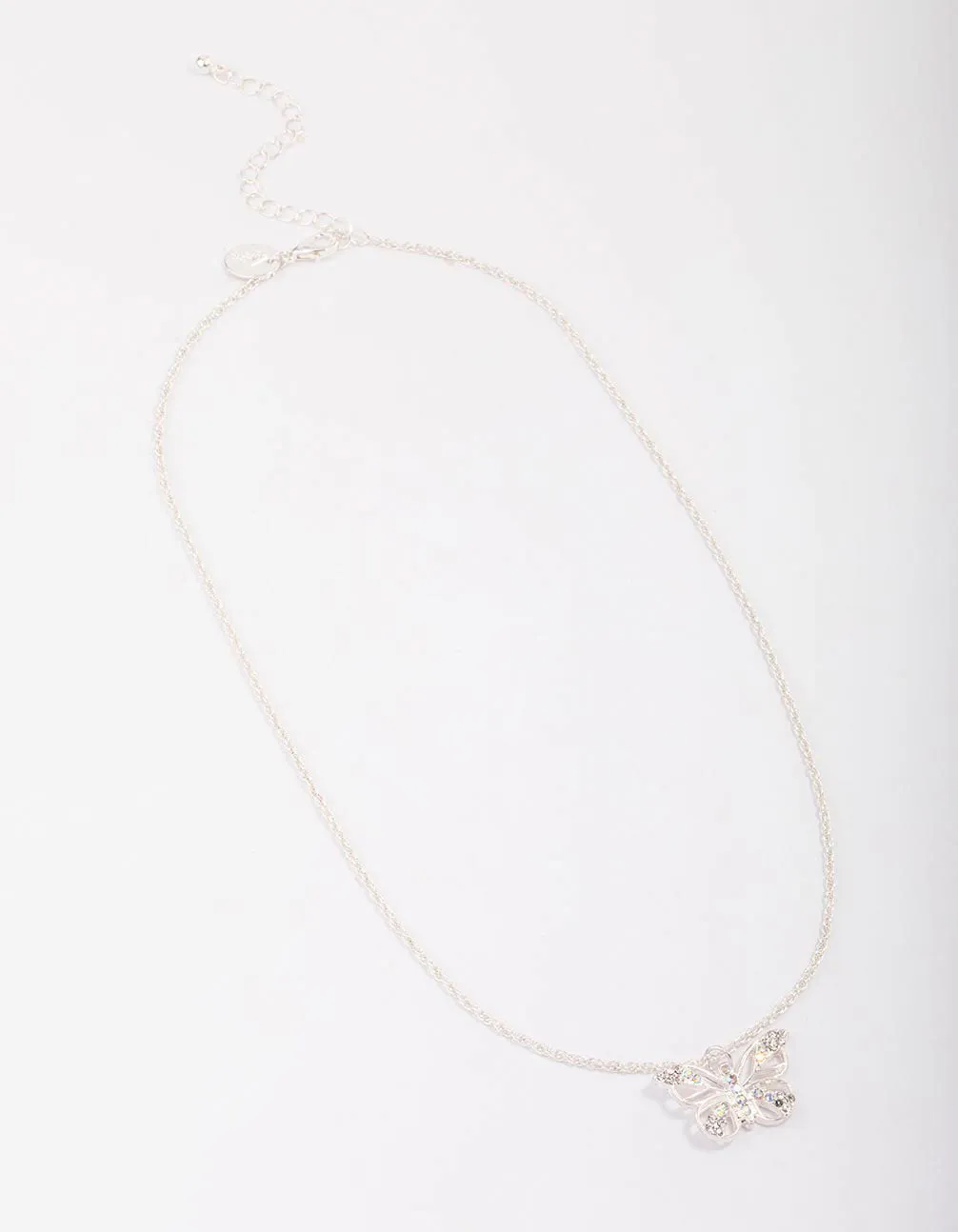 Silver Diamante Open Butterfly Pendant Necklace