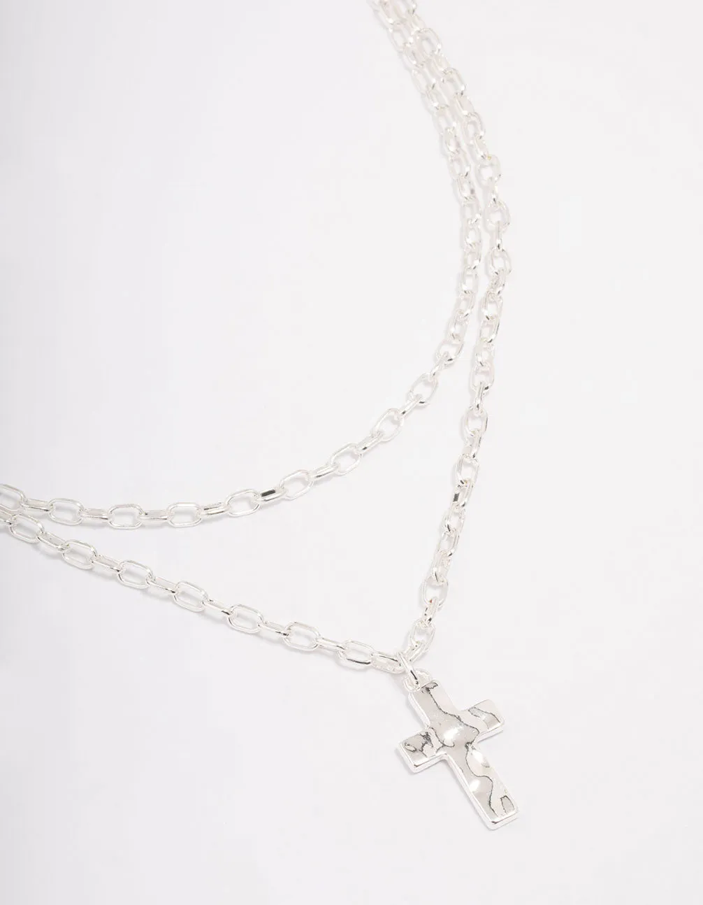 Silver Plated Chunky Cross Layered Necklace