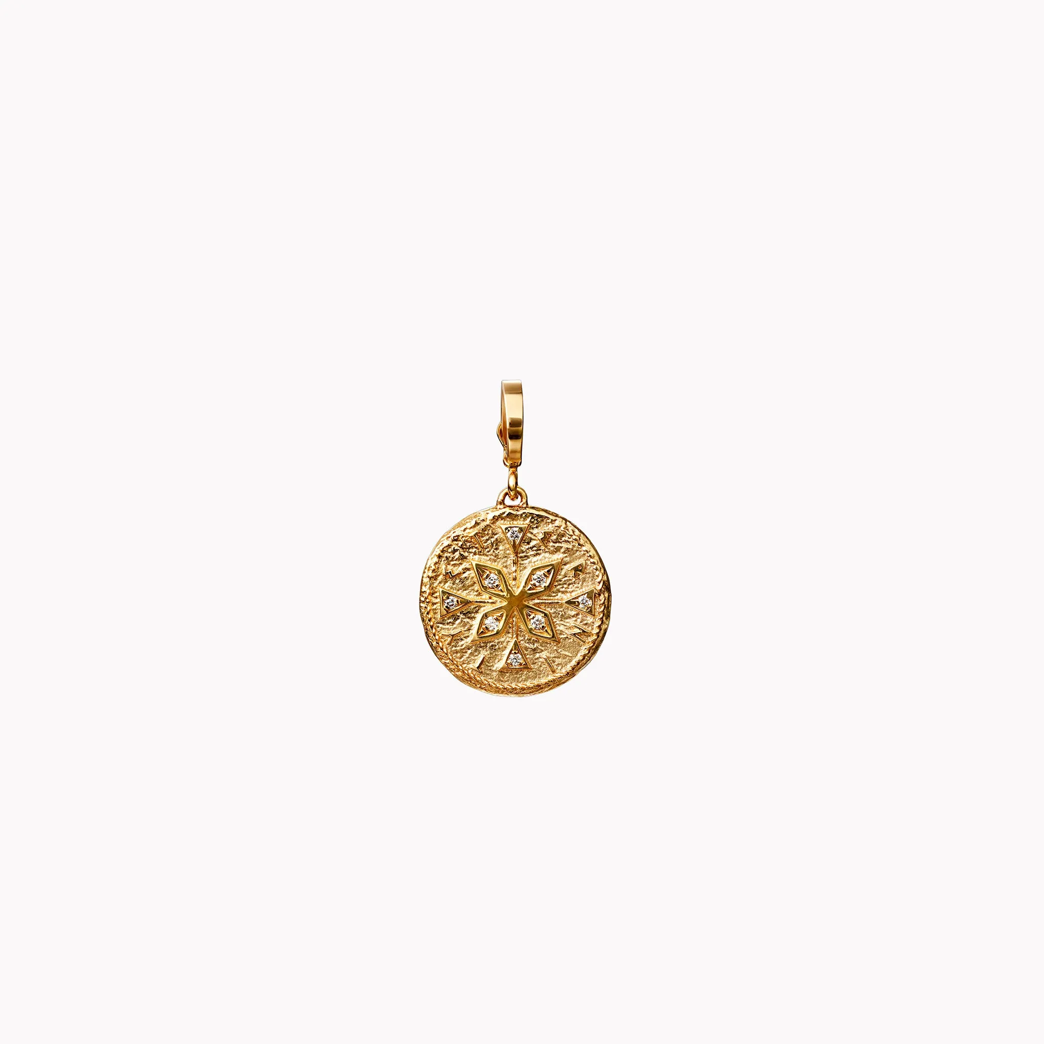 Small Compass Diamond Coin Charm Necklace