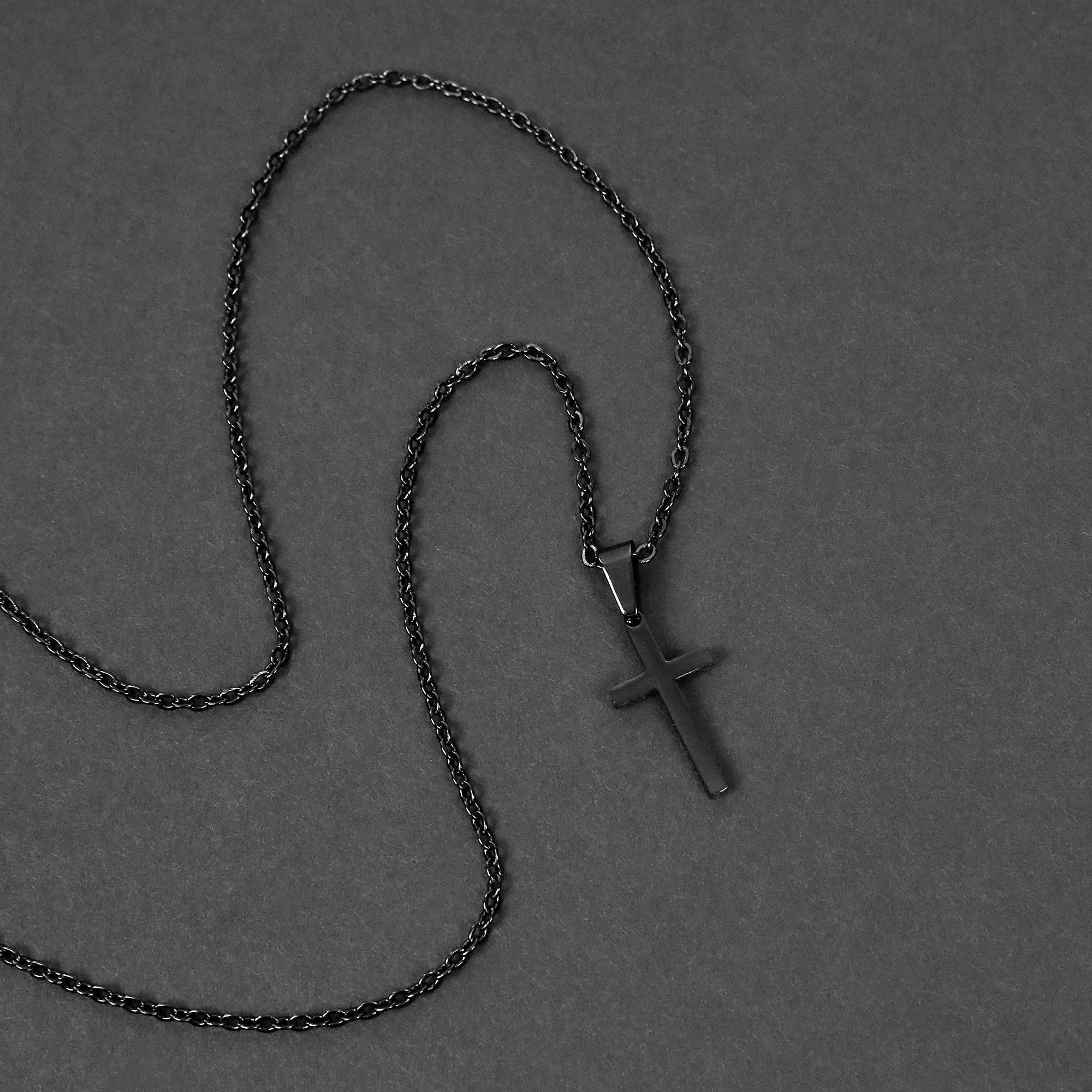 Small Modern Cross Necklace - Black