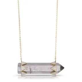 SMOKEY QUARTZ HORIZONTAL CRYSTAL DIAMOND NECKLACE