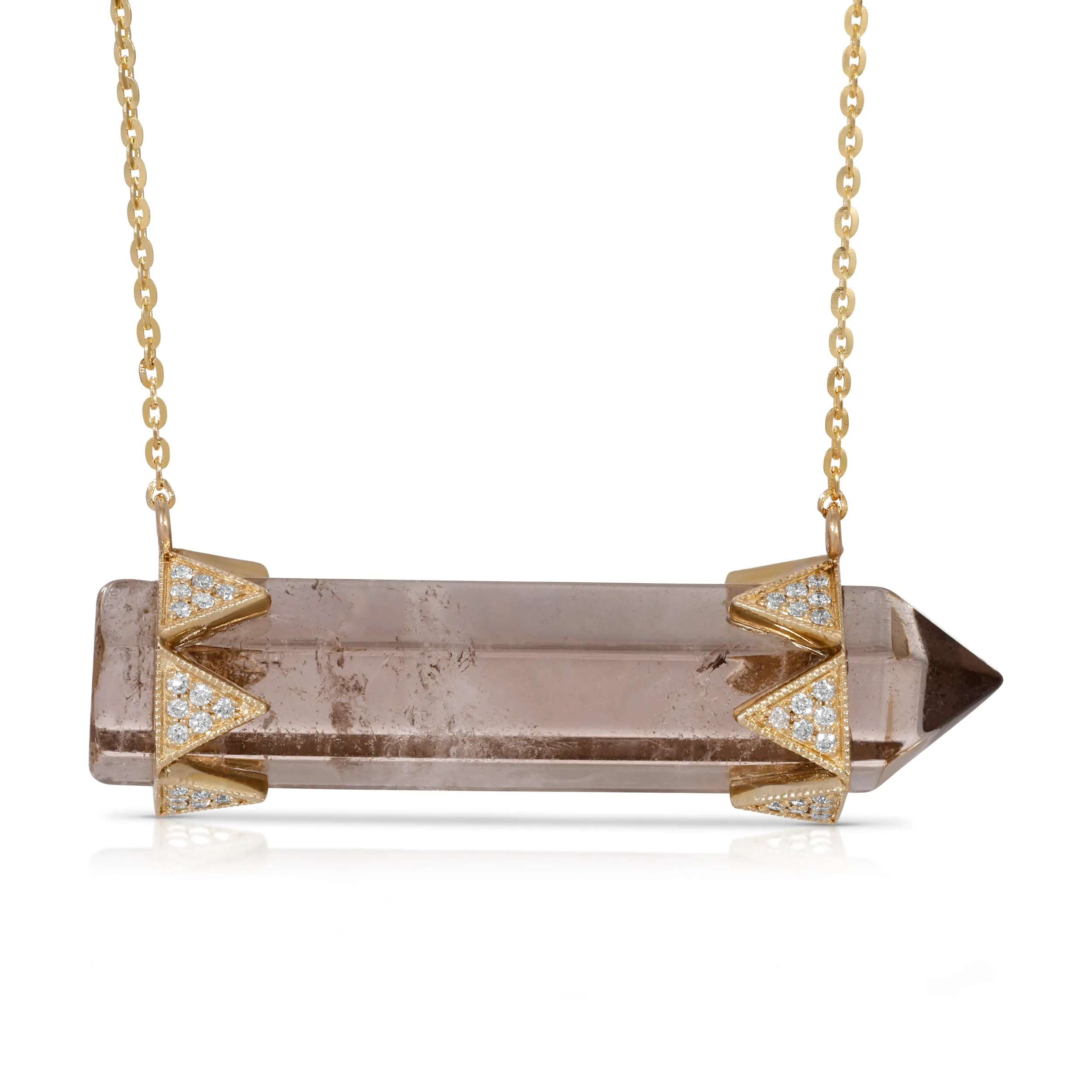 SMOKEY QUARTZ HORIZONTAL CRYSTAL DIAMOND NECKLACE