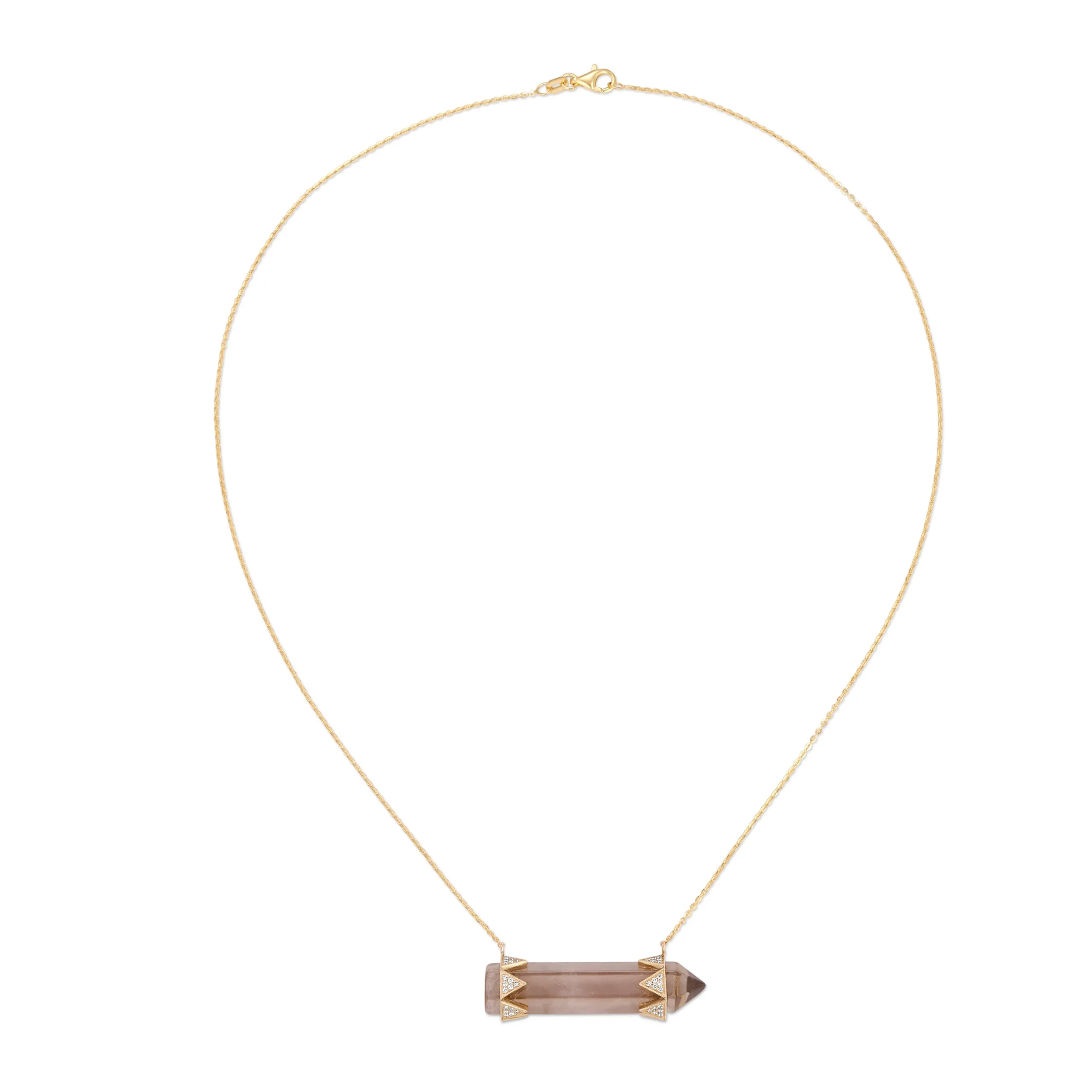 SMOKEY QUARTZ HORIZONTAL CRYSTAL DIAMOND NECKLACE