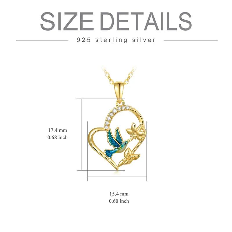 Solid 14K Gold Hummingbird Necklaces for Women Gold Hummingbird Heart Pendant Bird Necklace 16''-18