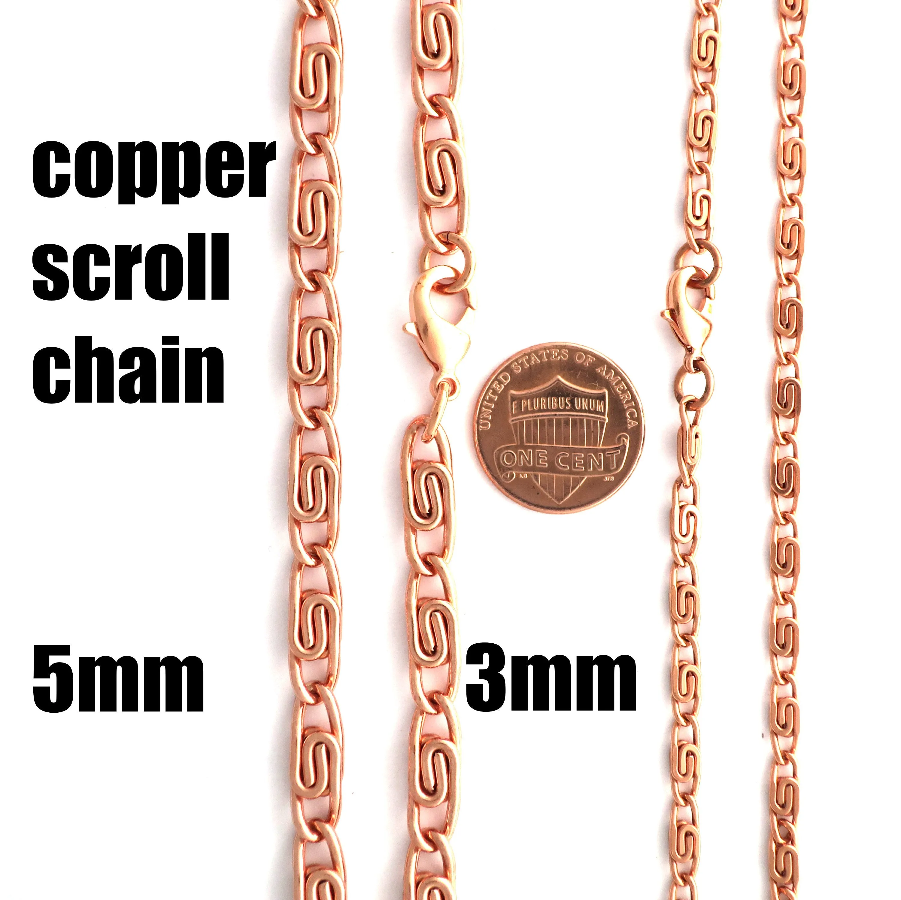 Celtic Scroll Medium Copper Necklace - Solid Copper 5mm Chain, 20-Inch, NC66