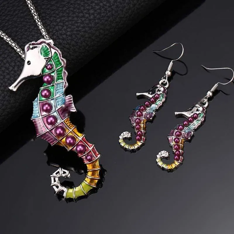 Song of the Seahorse Multi-Colored Necklace and Earrings