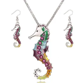 Song of the Seahorse Multi-Colored Necklace and Earrings